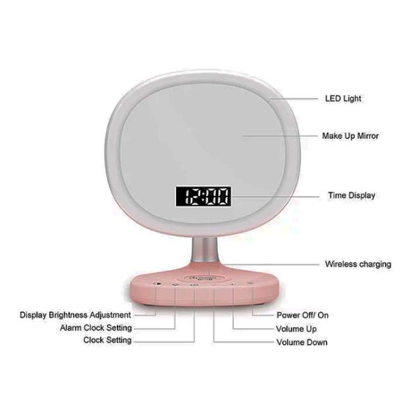 Wireless Charging LED Cosmetic Mirror ABS Material With Alarm Clock CE Approved