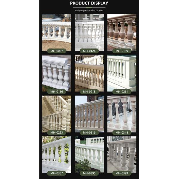 House White Marble Roman Pillar Design Handrail Baluster Stone Balcony Railing Hand Carved Modern