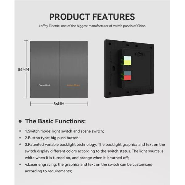 KNX Protocol Three Button Light Switch With Built In LED Backlight