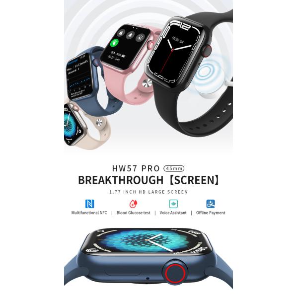 2021 New Style 1.77inch320*380TFT Square Screen View Health Data of Relatives and Friends Wallet Function Push Hl57 PRO NFC Smart Watch