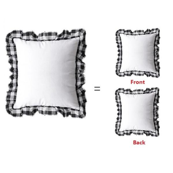 Sublimation Pillow Covers Blanks Heat Transfer Printed Plaid With Ruffled Lace