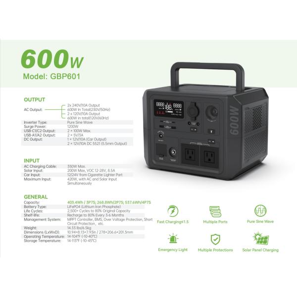 Outdoor Portable Solar Panel Power Station Emergency Supply 600W Waterproof