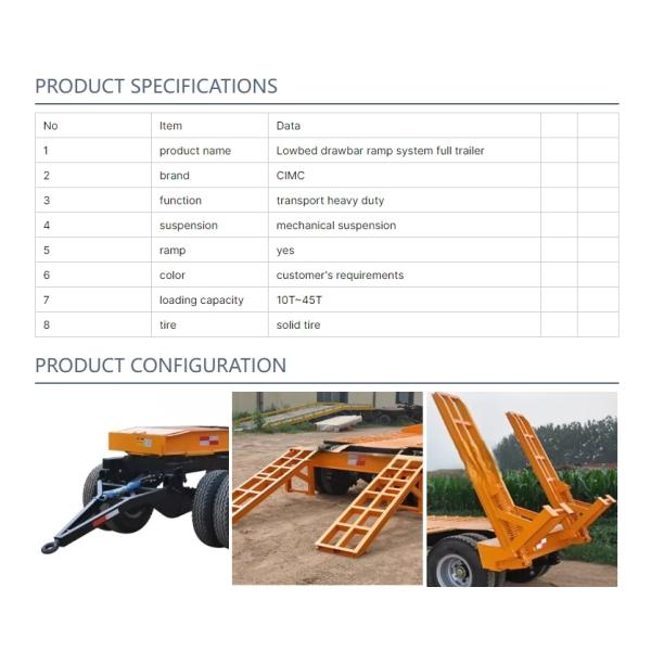 Hydraulic Ramp System Low Bed Draw Bar Full Trailer For Sale
