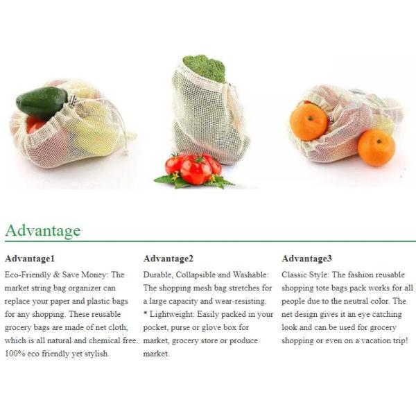 Reusable Solid Shopping Bag String Grocery Bag Shopper Cotton Tote Mesh Net Woven Portable Durable Shopping, BAGEASE