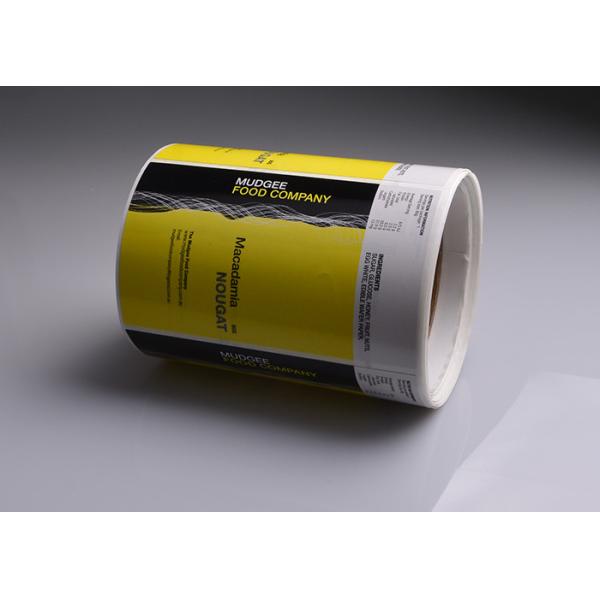 Glossy self adhesive paper Almond Macadamia Sour Cherry nougat food container packaging labels in roll