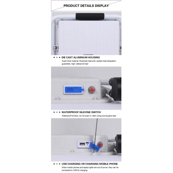 Rechargeable Solar Work Light 200W Portable LED Flood Lights Handheld