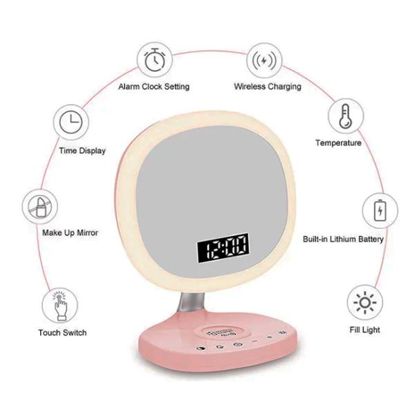 Wireless Charging LED Cosmetic Mirror ABS Material With Alarm Clock CE Approved