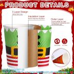Christmas Disposable Coffee Cups 12 Oz Insulated Ripple Wall Cup With Lid, Xmas