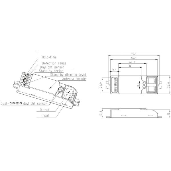 8 ~ 30V DC input Microwave Sensor Module DIM Solution For Solar System