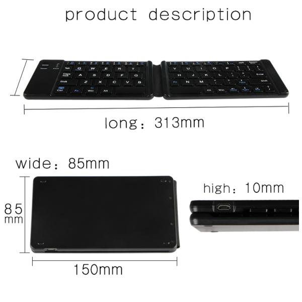 Rechargeable Full Size Folding Keyboard , Folding Wireless Keyboard Compatible IOS Android Windows