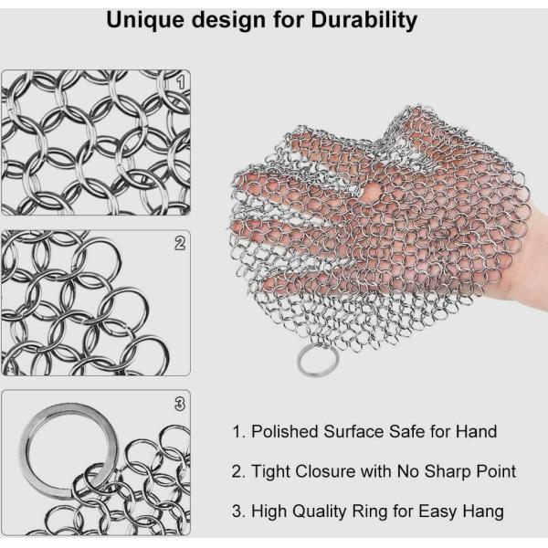 7"x7" Round Square Single Ring Mesh Chain Mail Scrubber For Pot Cleaning