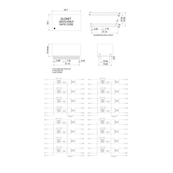 72 Soldering Foots Ethernet Isolation Transformer Supporting VOIP PoE PoE+