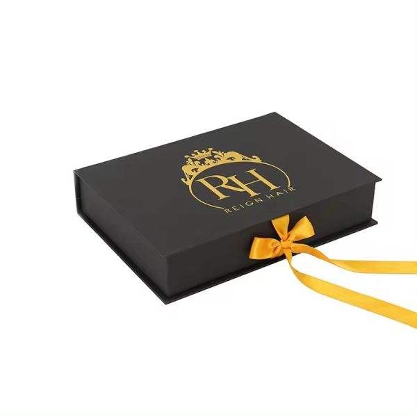 Matte Black Hair Extension Packaging Box Customizable Hair Bundle Box Packaging