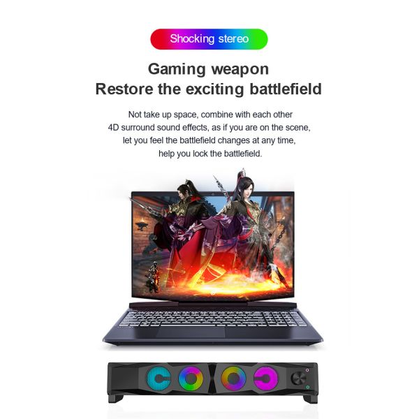 DC5V 2.0 Channel Speakers Rgb PC Gaming Speakers AUX Input Delicate Sound