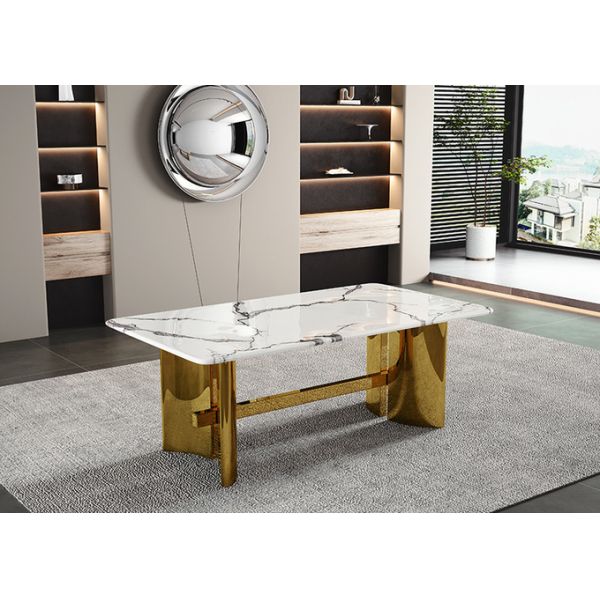 Light Luxury Stainless Steel Marble Dining Table Set Non-Folding
