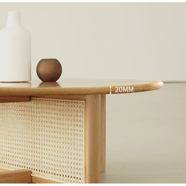 Creative Round Rattan Wooden Tea Table 20mm Thick White Oak