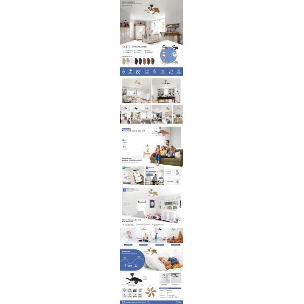 Black E27 Modern LED Ceiling Fan Low Voltage Living Room Decorative