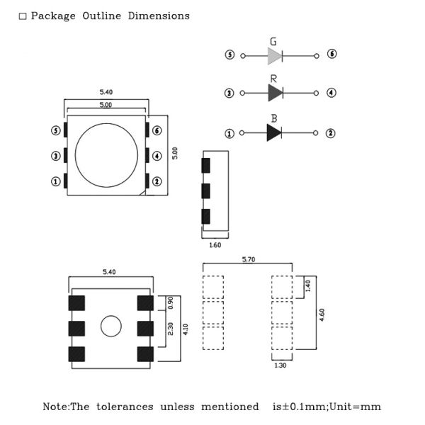 60mW 5050 RGB SMD LED Chip 0.2W Full Color Light For Flexible LED Strip
