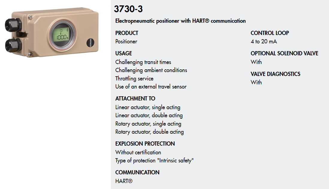 Samson Valve Positioner 3730-3 Hart Capable Positioner 3730-31000000400000001.01