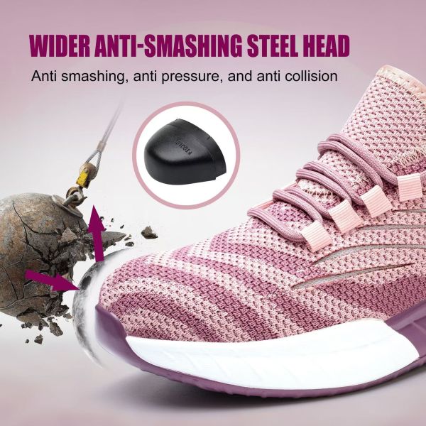 Pink Office Steel Toe Shoes Slip Resistant Sport Shoes For Women