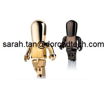 Free Sample Low Price Wholesale Real Capacity Metal Golden Robot USB Flash Drives