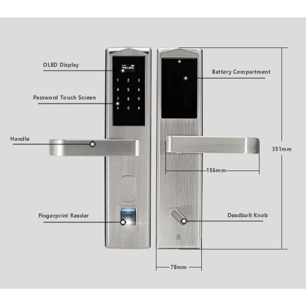 Keyless Residential Door Locks , Fingerprint Hotel Electronic Door Locks 304 Stainless Steel