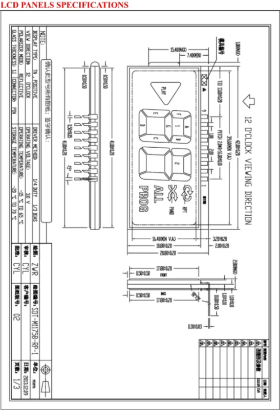 Va Tn LCD Display No Touch Screen 1600x900 Vop 3.0V ,Duty 1/4,Bias 1/3
