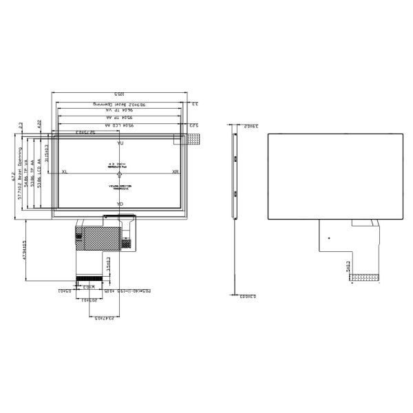 4.3 Inch 480 * 272 TFT LCD Resistive Touchscreen Panel 24 bit For Industrial