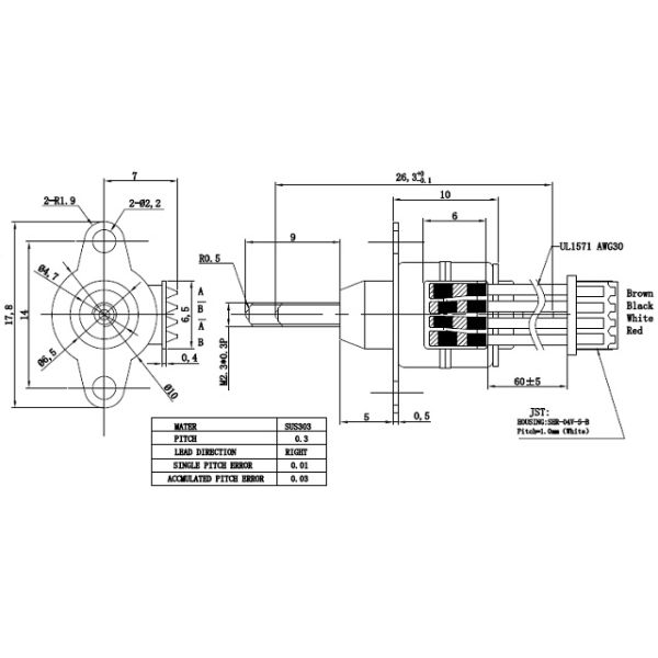 RoHS Micro Linear Motor 5VDC Captive Stepper Motor With Screw Shaft 10mm Screw Subdivision