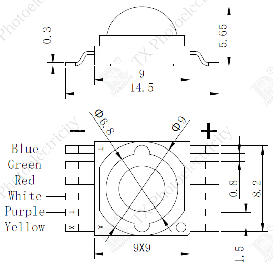 10W RGBWAUV LED Diode , 6-IN-1 High Power Multicolor LED Chip