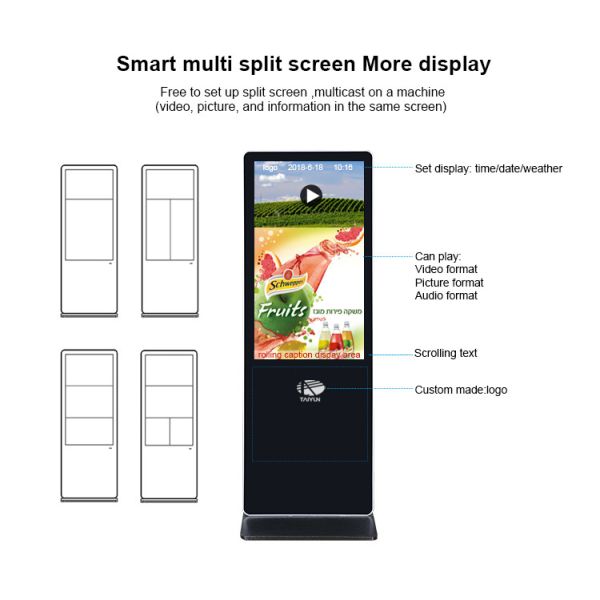 Intelligent Interactive Touch Screen Display Kiosk 65" With Slim Body Indoor Standalone