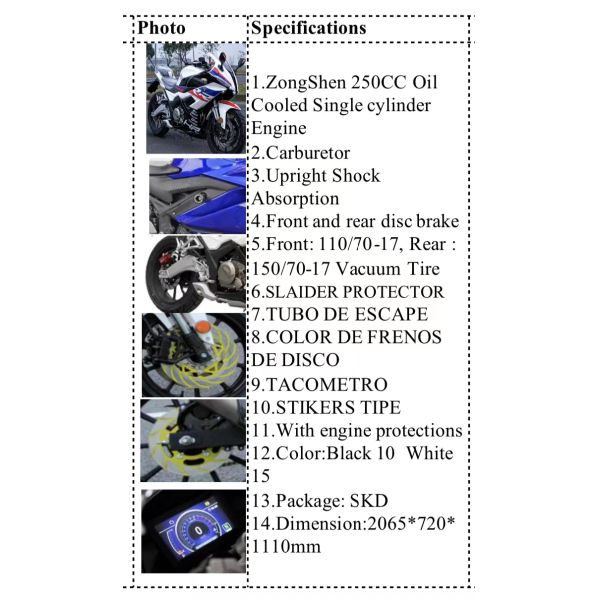 300cc Street Sport Motorcycles Oil Cooled Single Cylinder Electric Six Gear Tubeless