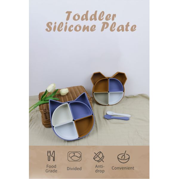 Bear Panda Shape Toddler Silicone Plates Set Non Toxic Eco Friendly