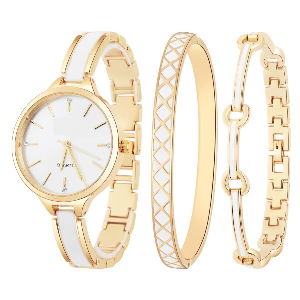 Rosegold 18cm Watch Gift Set Ladies Diamond Women'S Watch And Bracelet Gift Set 3ATM