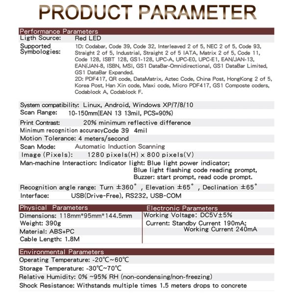 China Factory 1d 2d Barcode Scanner Desktop Table Top Omnidirectional Qr Code Reader for Supermarket