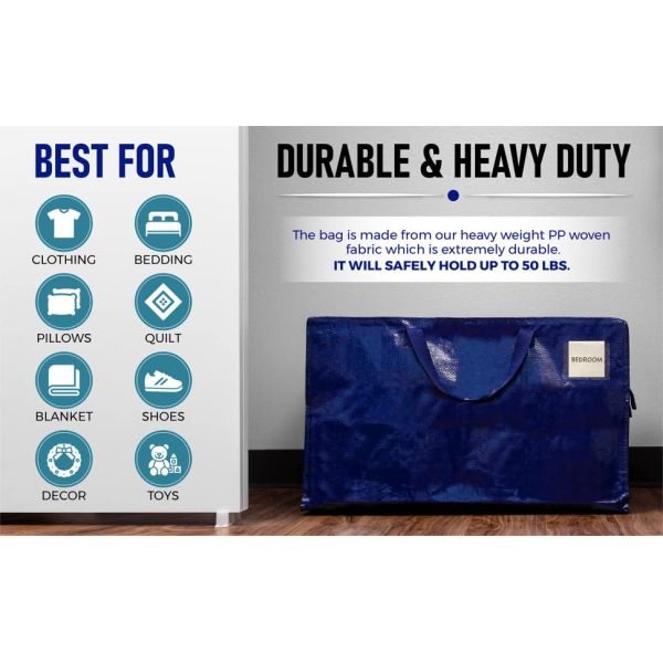 Heavy Duty Oversized Storage Bag Organizer With Strong Handles, Moving, Traveling, College Dorm, Camping