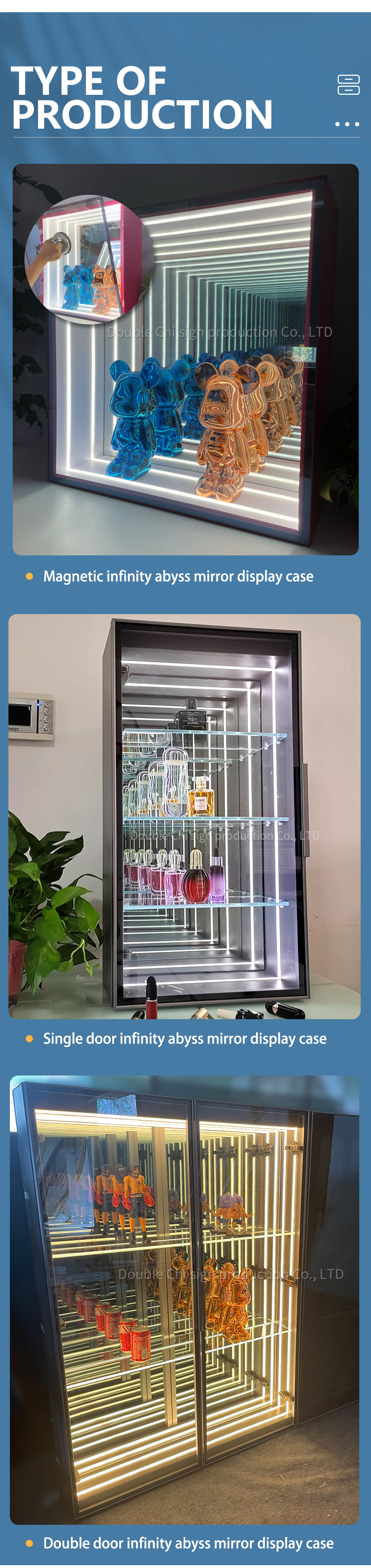 2024 High Brightness LED Light Magic Mirror Display Case for Retail Store Wine Glass