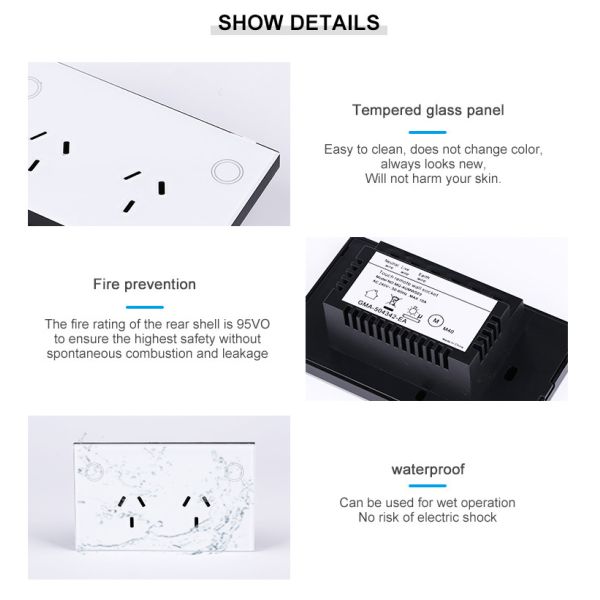 Wifi Socket With SAA Certifications Au/us Standard Wireless Gpo Power Point Touch Glass Panel Wall Socket For Smart Home