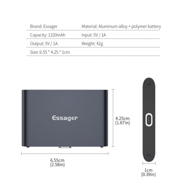 Mini Charger Power Banks 1320mAh Micro USB C LED Emergency Magnetic Power Bank