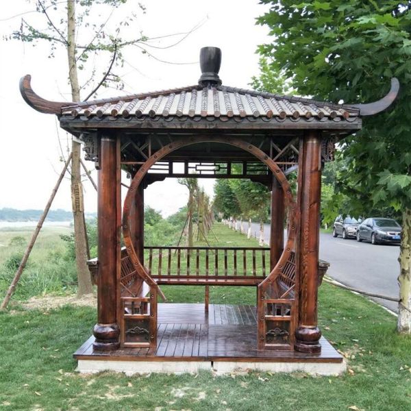Garden Designs 4M Chinese Wood Gazebo Pagoda Building Outdoor Backyard