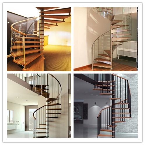 Indoor Custom Spiral Staircase Solid Wooden Modern Style Screws Installation