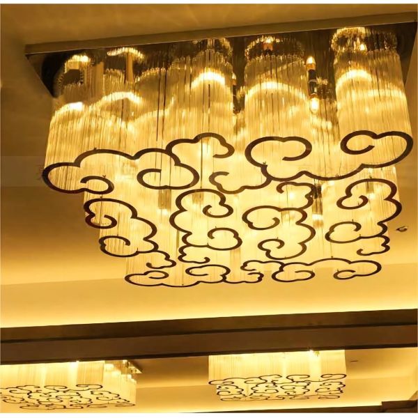 LED Chinese Style Xiangyun Design Custom Crystal High Ceilings Chandeliers