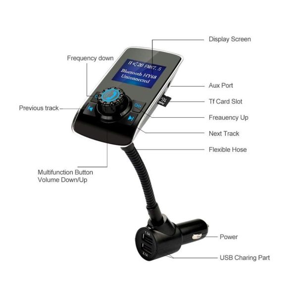 Dual USB Car Charger Transmitter With AUX Input TF Card Slot , Car Kit FM Transmitter with LCD Display