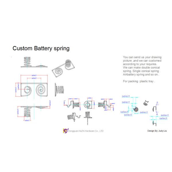 HEZHI Nickel Plated Small Conical D Cell Battery Spring With Positive Negative Terminal