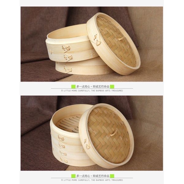 10 Inch Lid Dim Sum Bamboo Steamers , Rice Bamboo Momo Steamer Basket Kitchen