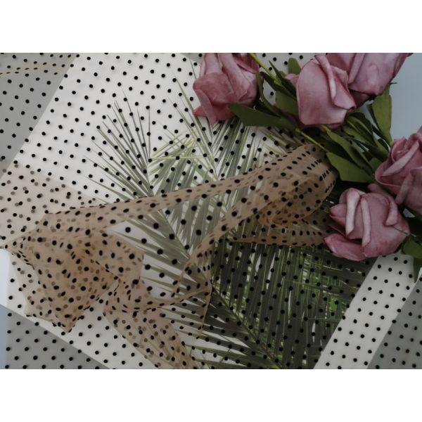 Black Dot Flocking Tulle Mesh Flocked Mesh Fabric
