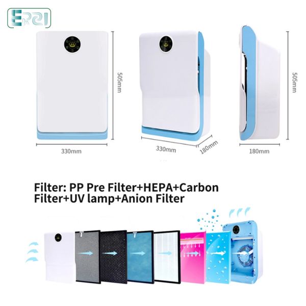 2020 new 6 Stages purification indoor HEPA filter UV sterilization air purifier white/black/blue OEM ODM service