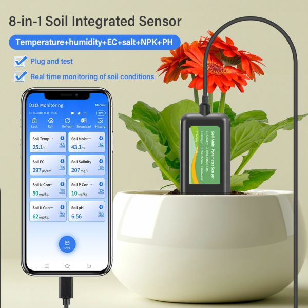 Smart 8-in-1 Soil NPK EC PH Temperature Moisture Sensor USB Multi-Parameter Analyzer For Precision Farming