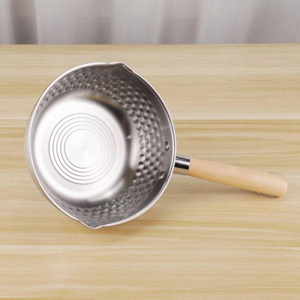 Non Stick Japanese Sauce Pan Stainless Steel Restaurants Soup Cooking Pot With Wooden Handle