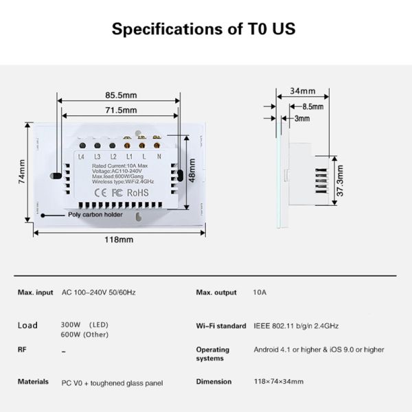 Tempered Glass Panel 2Gang 110V Tuya Zigbee Off/On Switch Smart Life App Wifi Power Switch For Home Automation